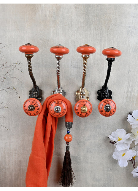 Round Clock Sandy Orange Knob With Metal Wall Hanger