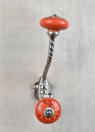 Round Clock Sandy Orange Knob With Metal Wall Hanger