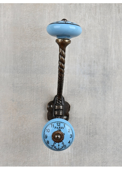 Turquoise Clock Ceramic Knob With Metal Wall Hanger