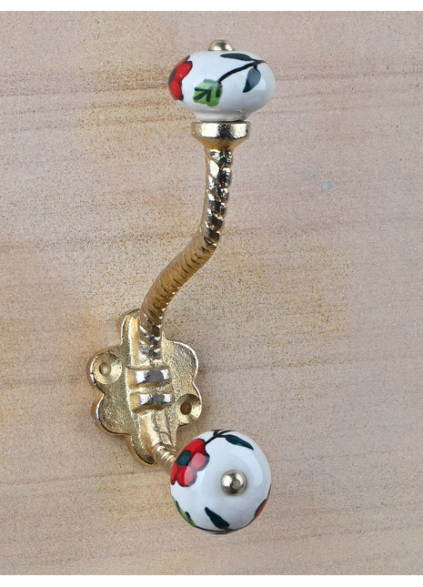 Multicolor Print On White Ceramic Knob With Metal Wall Hanger