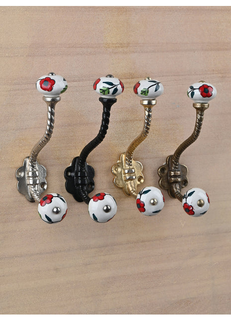 Multicolor Print On White Ceramic Knob With Metal Wall Hanger