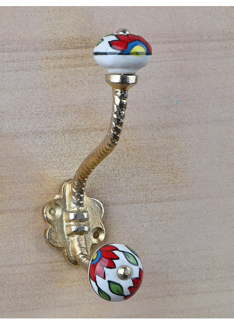 White Round Knob With Metal Wall Hanger