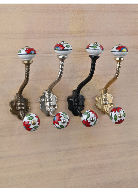 White Round Knob With Metal Wall Hanger