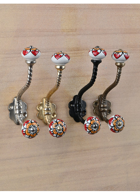 White Round Knob With Metal Wall Hanger