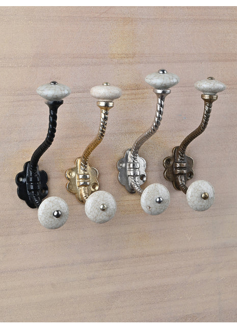 Antique Round Cracked Cream Knob With Metal Wall Hanger