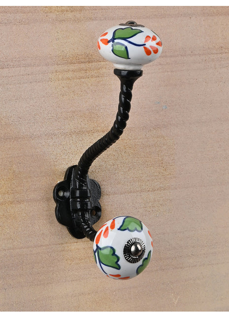 White Round Orange Flowers Knob With Metal Wall Hanger