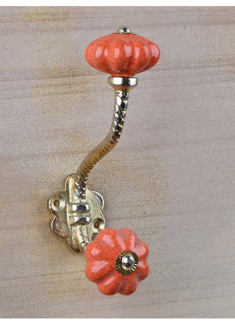 Salmon Cracked Flower Shaped Knob With Metal Wall Hanger