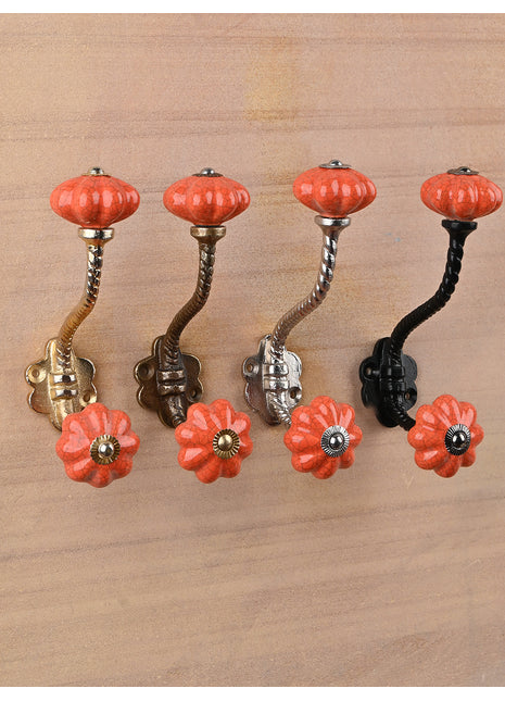 Salmon Cracked Flower Shaped Knob With Metal Wall Hanger