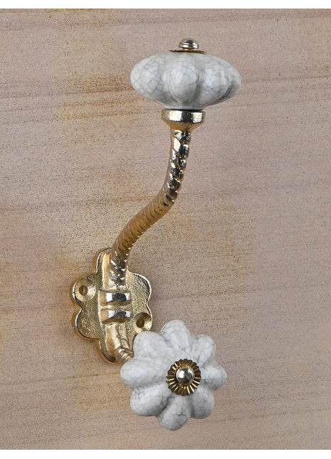 Antique Round Crackle White Knob With Metal Wall Hanger