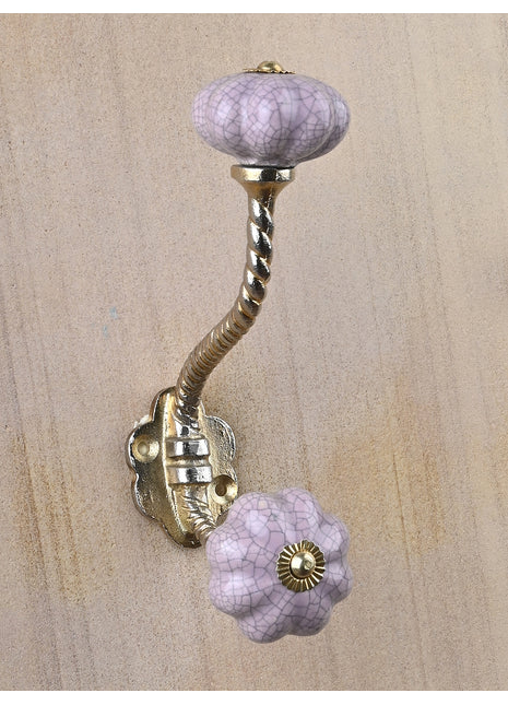 Purple Cracked Round Knob With Metal Wall Hanger