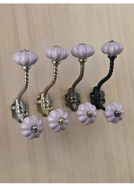 Purple Cracked Round Knob With Metal Wall Hanger