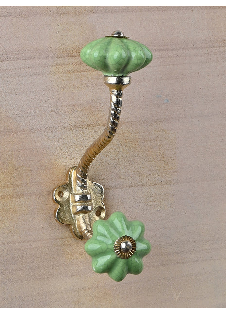 Cracked Green Flower Shaped Knob With Metal Wall Hanger