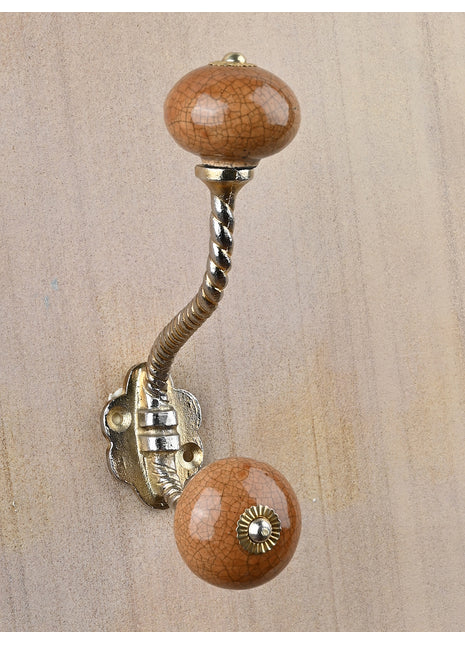 Crackle Brown Knob With Metal Wall Hanger
