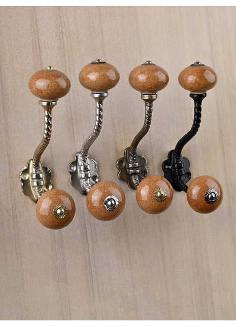 Crackle Brown Knob With Metal Wall Hanger