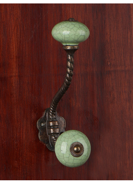 Crackle Aquamarine Knob With Metal Wall Hanger