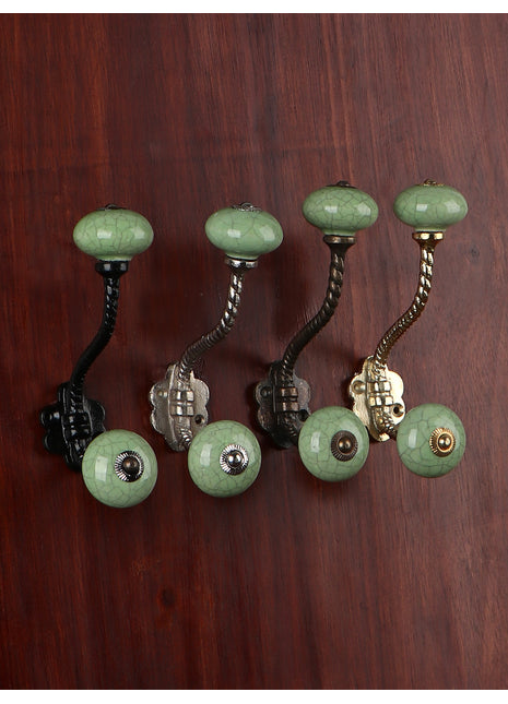Crackle Aquamarine Knob With Metal Wall Hanger