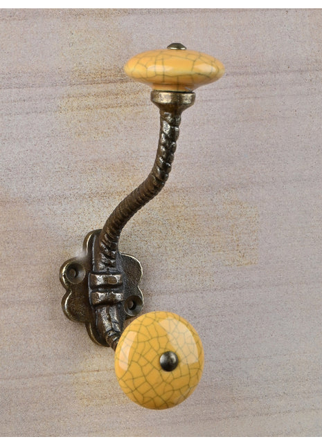 Mustard Cracked Knob With Metal Wall Hanger