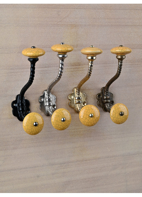 Mustard Cracked Knob With Metal Wall Hanger