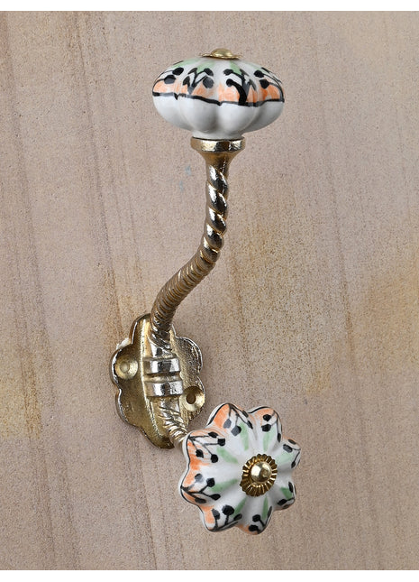 Flower Shaped White Knob With Metal Wall Hanger