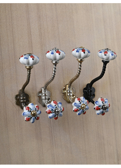 Floral White Royal Knob With Metal Wall Hanger