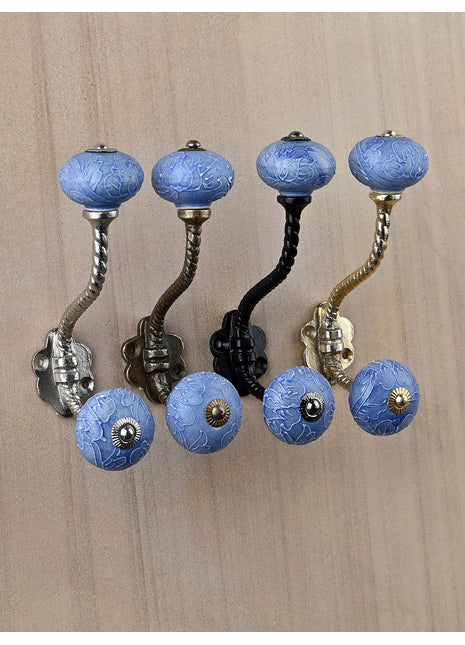 Handmade Purple Embossed Design Knob With Metal Wall Hanger