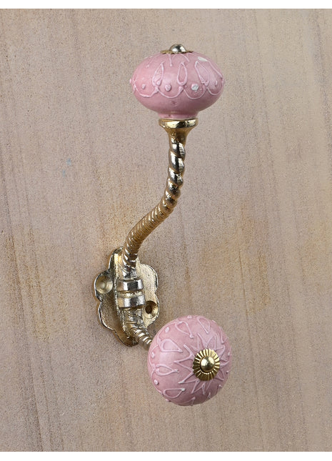 Pink Embossed Design Knob With Metal Wall Hanger