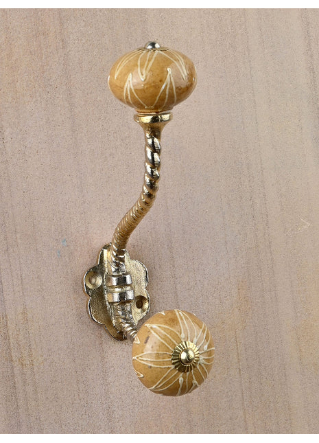 Elegant Brown Embossed Print Knob With Metal Wall Hanger