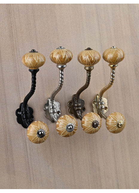 Elegant Brown Embossed Print Knob With Metal Wall Hanger