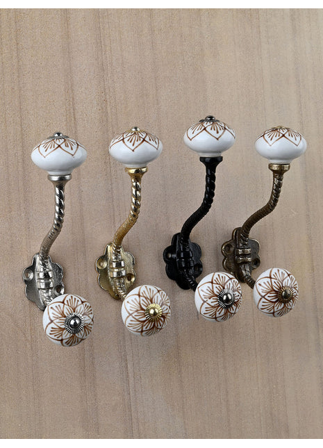 Well Designed White Brown Print Knob With Metal Wall Hanger