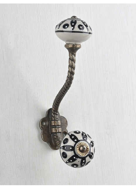 Grey  Black Ceramic Knob With Metal Wall Hanger