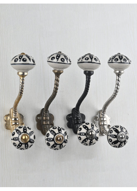Grey  Black Ceramic Knob With Metal Wall Hanger