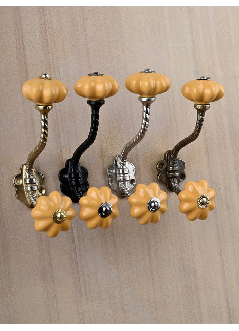 Flower Shaped Solid Mustard Knob With Metal Wall Hanger