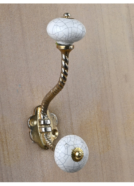 Cracked Round White Knob With Metal Wall Hanger