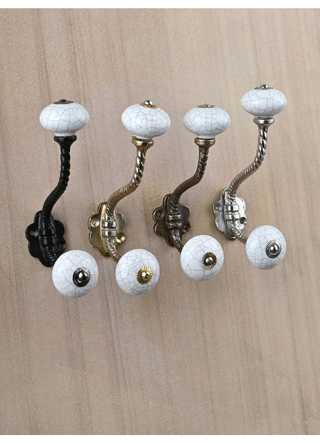 Cracked Round White Knob With Metal Wall Hanger