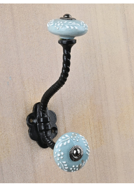 Turquoise Ceramic Knob With Metal Wall Hanger