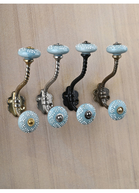 Turquoise Ceramic Knob With Metal Wall Hanger