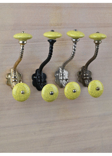 Yellow Cracked Round Knob With Metal Wall Hanger