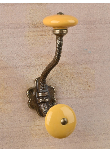 Round Solid Yellow Knob With Metal Wall Hanger