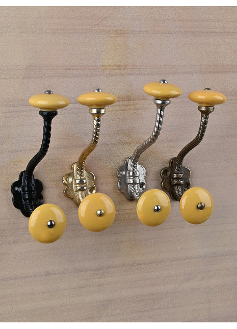 Round Solid Yellow Knob With Metal Wall Hanger