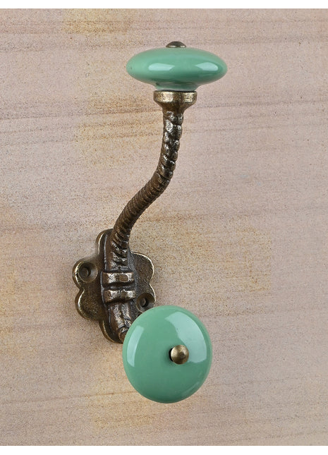 Solid Teal Knob With Metal Wall Hanger