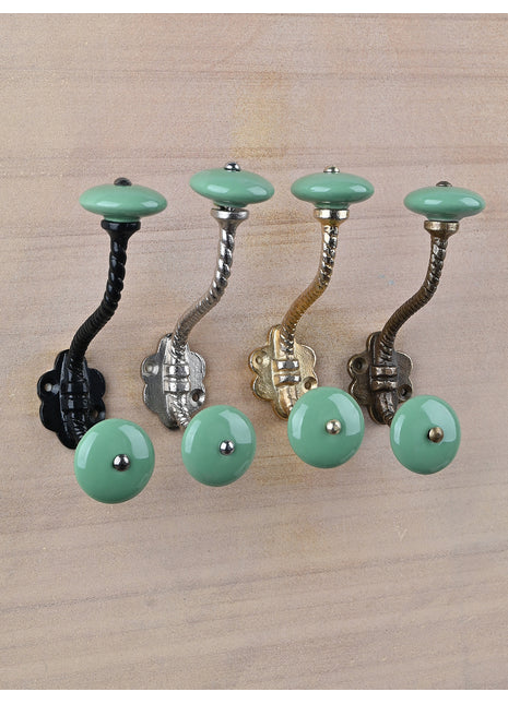 Solid Teal Knob With Metal Wall Hanger