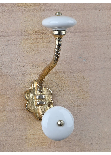 White Ceramic Knob With Metal Wall Hanger
