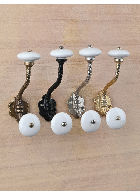 White Ceramic Knob With Metal Wall Hanger