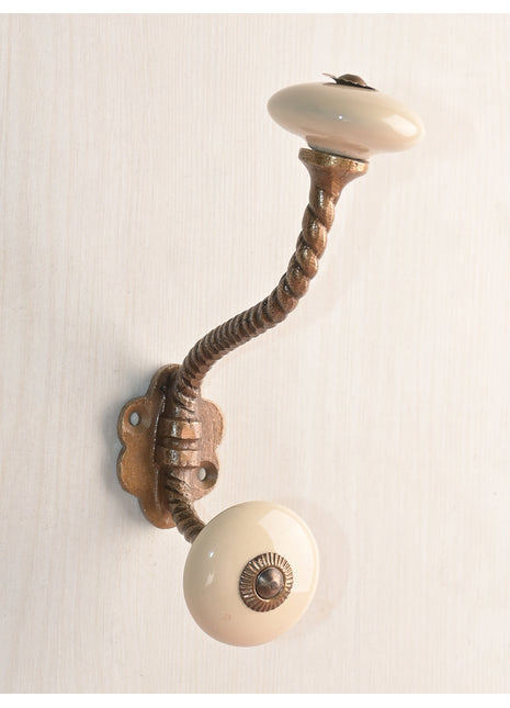Off White Ceramic Cabinet Knob With Metal Wall Hanger