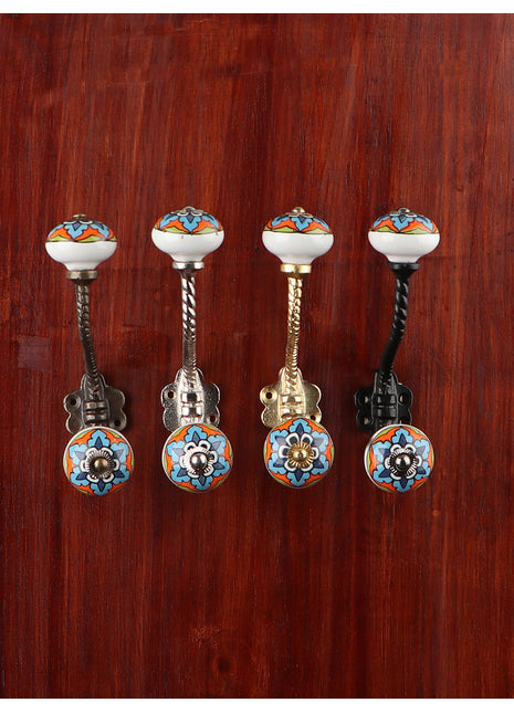 Multicolor Round Ceramic Knob With Metal Wall Hanger