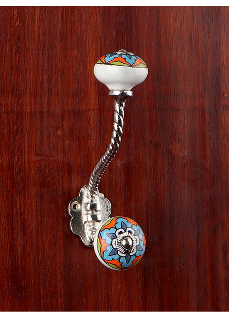 Multicolor Round Ceramic Knob With Metal Wall Hanger