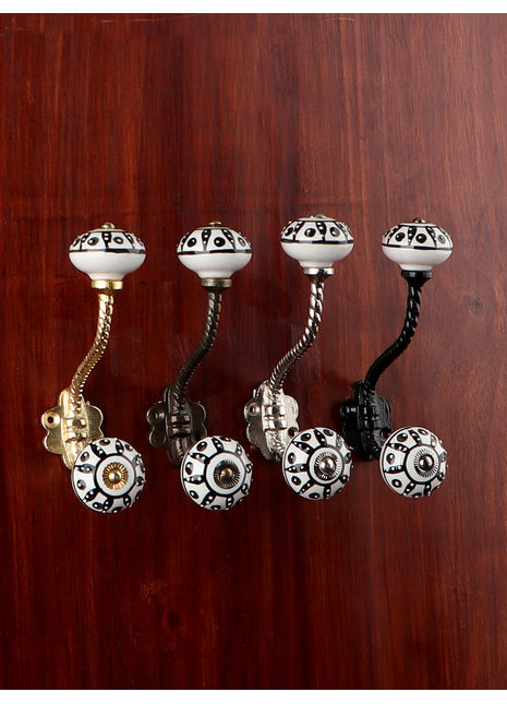 White Ceramic Kitchen Cabinet Knob Black Design With Metal Wall Hanger