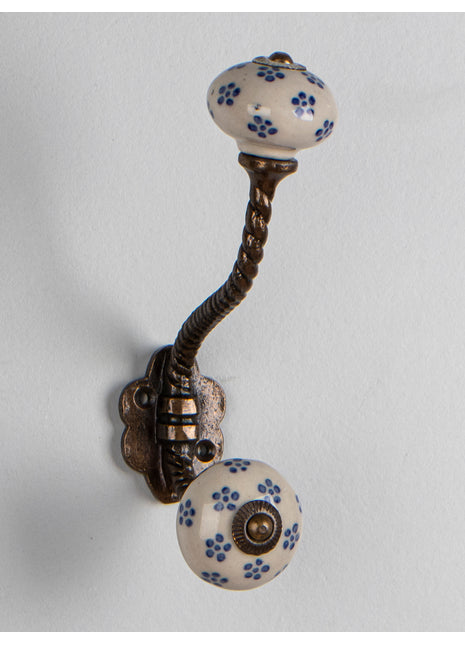 Unique White Royal Ceramic Metal Wall Hanger With Small Blue Flowers