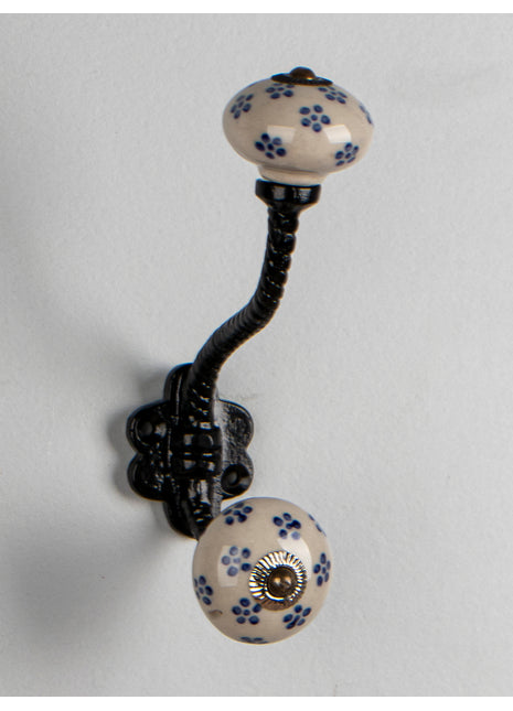 Unique White Royal Ceramic Metal Wall Hanger With Small Blue Flowers