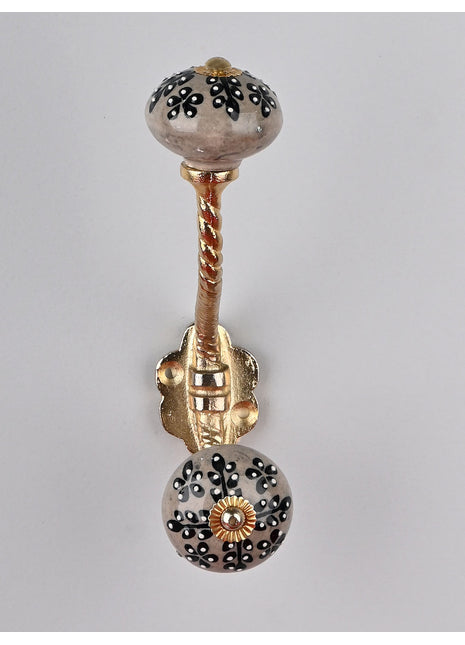 White Dots Ceramic Knob Black Leaves With Metal Wall Hanger